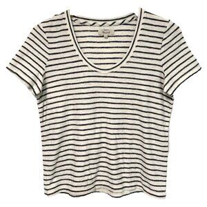S Madewell Bone Navy Blue Striped Textured Soft Scoopneck Relaxed Tee T-Shirt